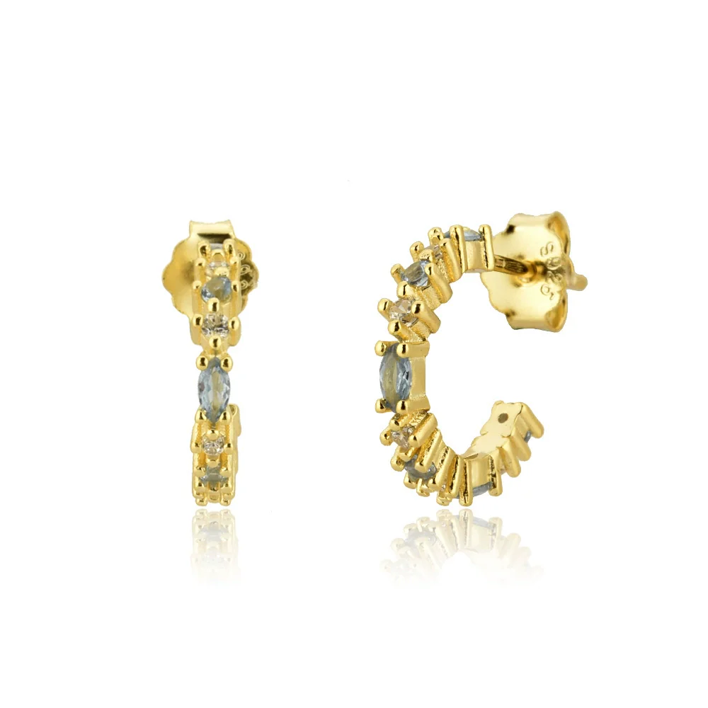 925 Sterling Silver Geometric Cshaped Electroplated Platinum Or 18K Gold Unisex Earrings - Image 7