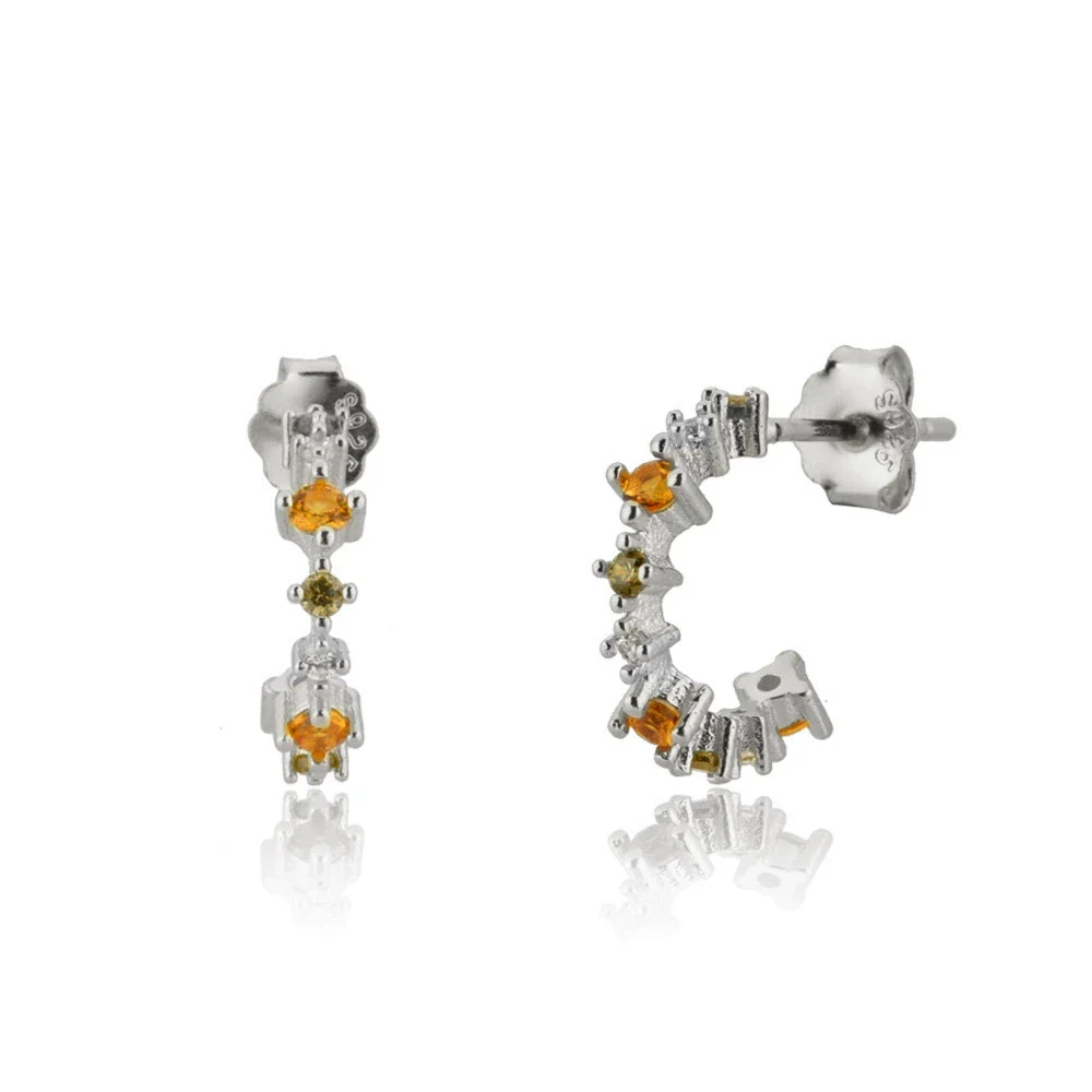 925 Sterling Silver Geometric Cshaped Electroplated Platinum Or 18K Gold Unisex Earrings - Image 8