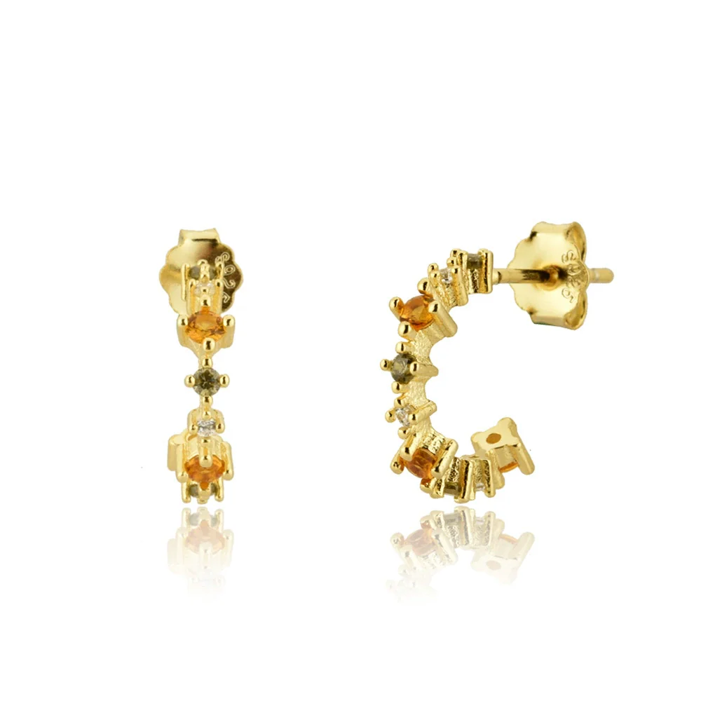 925 Sterling Silver Geometric Cshaped Electroplated Platinum Or 18K Gold Unisex Earrings - Image 9