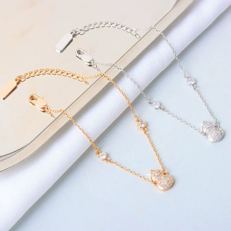925 Sterling Silver Gourd Shaped Diamond Encrusted Women's Bracelet Electroplated Hand Jewelry - Image 3