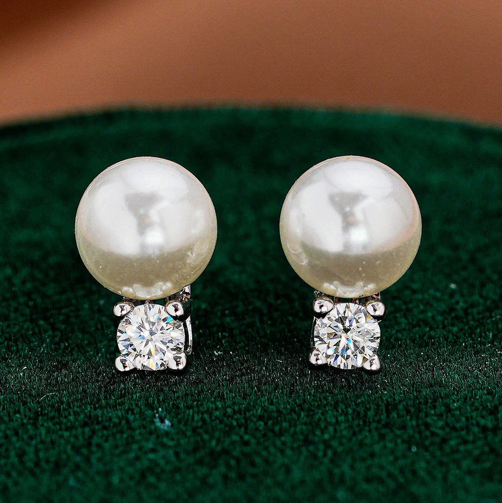 925 Sterling Silver Micropaved Moissanite And Natural Freshwater Pearl Earrings With Flower Pattern - Image 2
