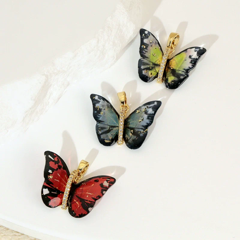 Accessories Resin Butterfly Pendant Micropaved Zircon Electroplated Minimalist Animal Style Necklace - Image 2