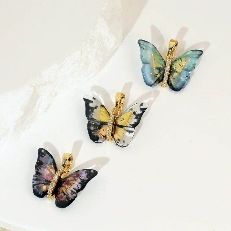 Accessories Resin Butterfly Pendant Micropaved Zircon Electroplated Minimalist Animal Style Necklace - Image 3