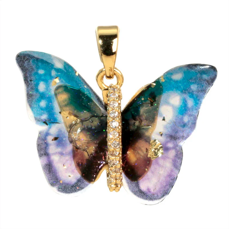 Accessories Resin Butterfly Pendant Micropaved Zircon Electroplated Minimalist Animal Style Necklace - Image 5