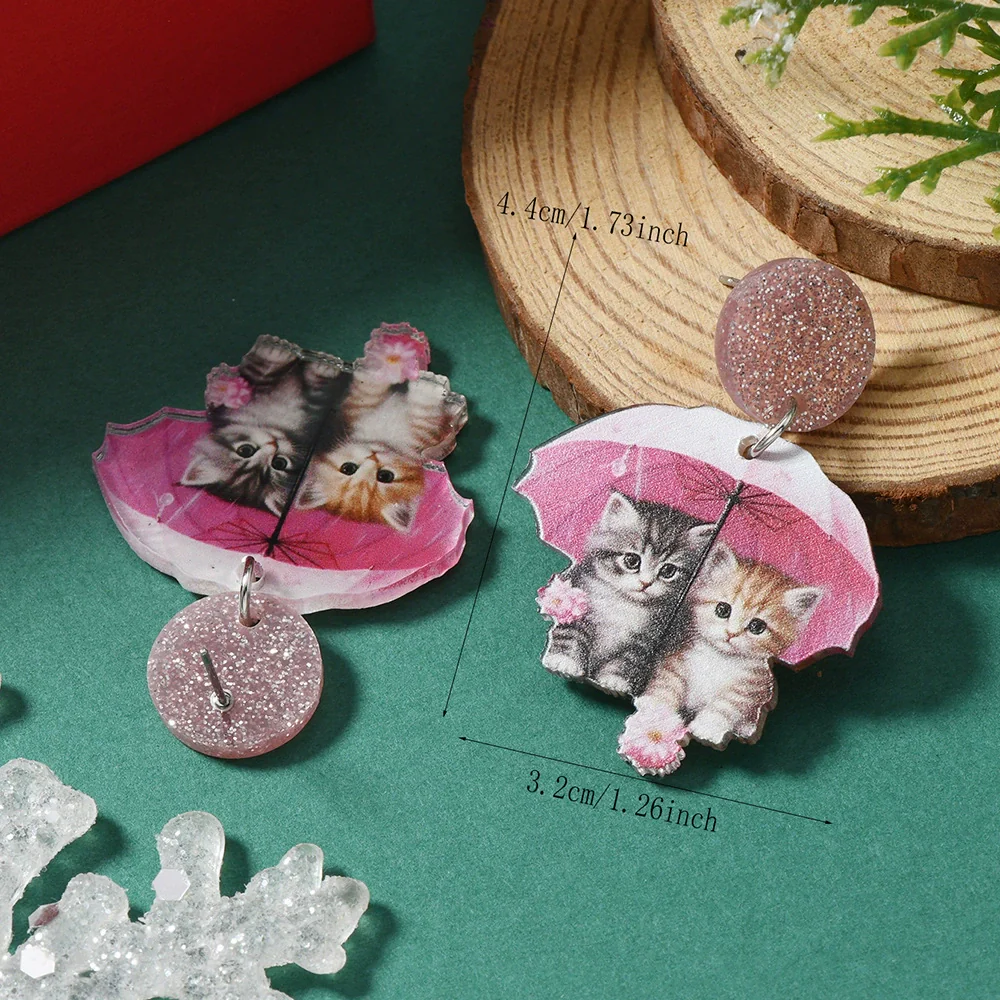 Acrylic Doublesided Earrings With Christmas Creative Santa Claus Snowman Kitten Snowflake And Flower Printing - Image 10