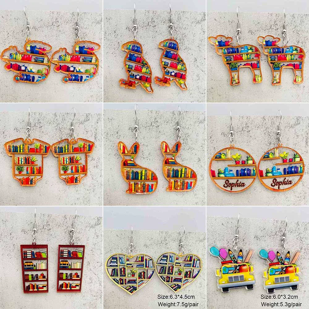 Acrylic Handmade Animal Geometric Cartoon Character Earrings For Women Book Lovers
