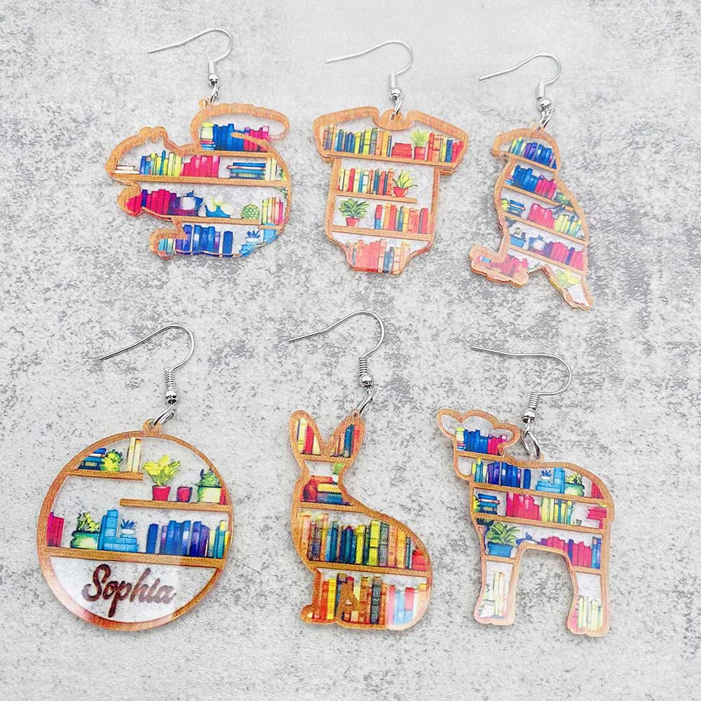 Acrylic Handmade Animal Geometric Cartoon Character Earrings For Women Book Lovers - Image 4