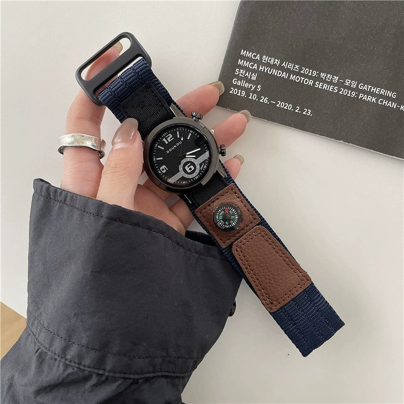 Adhesive Canvas Band Quartz Watch Alloy Case Ordinary Glass Mirror Leisure Style For Men And Middle School Students