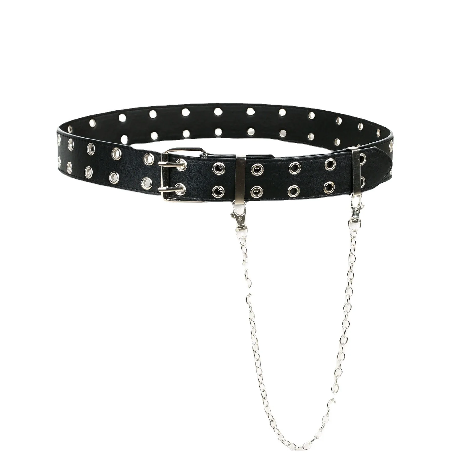 Allmatch Metal Chain Belt With Doublerow Air Eye Rivets Imitation Leather Hiphop Style - Image 5