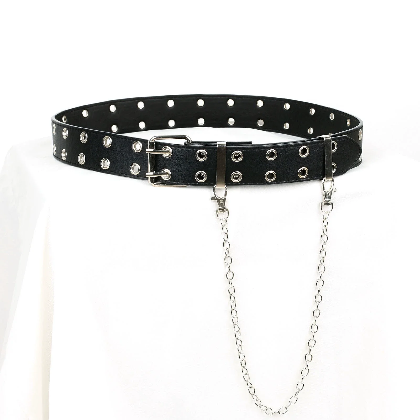 Allmatch Metal Chain Belt With Doublerow Air Eye Rivets Imitation Leather Hiphop Style - Image 6