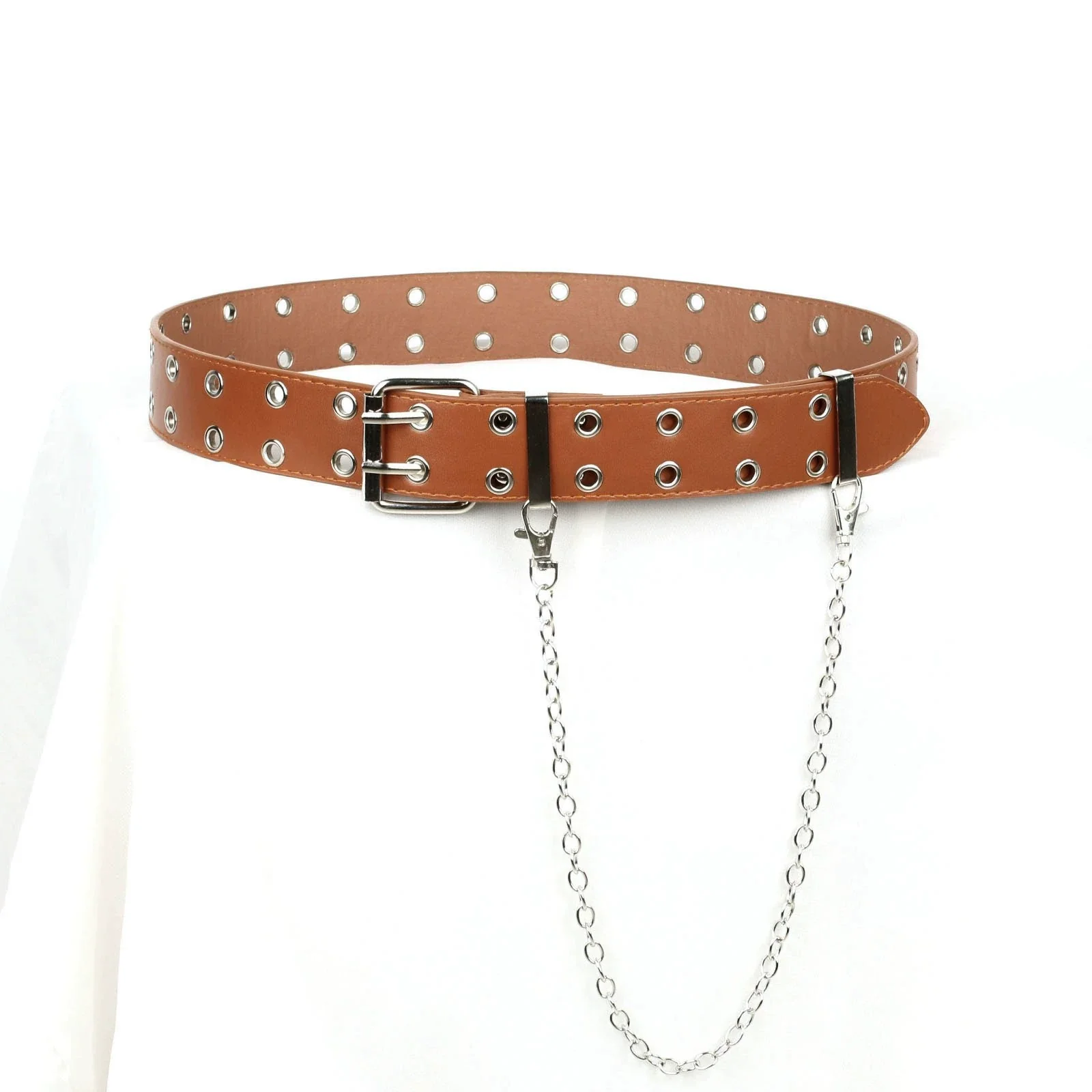 Allmatch Metal Chain Belt With Doublerow Air Eye Rivets Imitation Leather Hiphop Style - Image 7