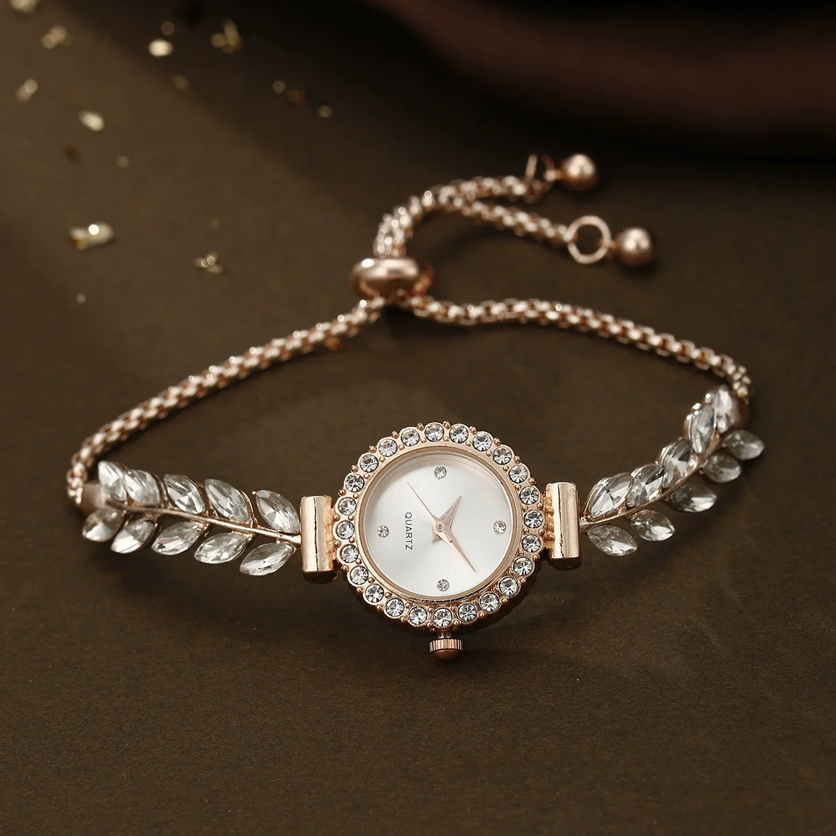 Allmatch Round Diamond Edge Leafshaped Alloy Quartz Jewelry Set For Women - Image 26