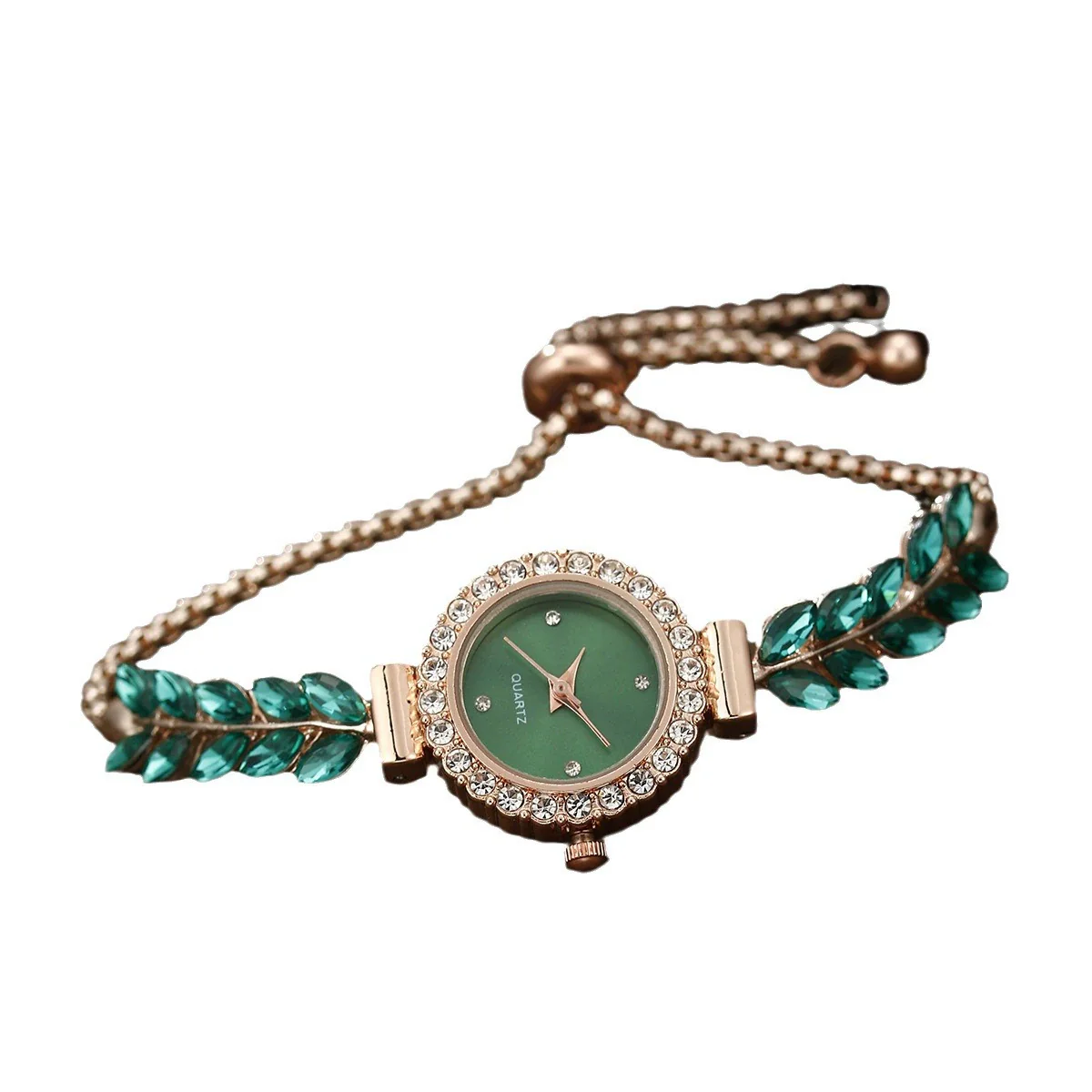 Allmatch Round Diamond Edge Leafshaped Alloy Quartz Jewelry Set For Women - Image 5
