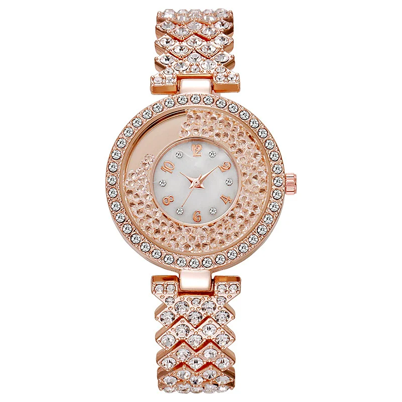 Allmatch Women's Leisure Watch With Quicksand Ball Rhinestone Alloy Case And Stainless Steel Buckle Round Dial - Image 4