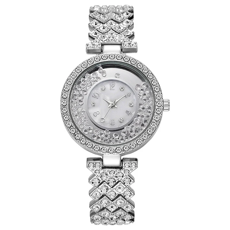 Allmatch Women's Leisure Watch With Quicksand Ball Rhinestone Alloy Case And Stainless Steel Buckle Round Dial - Image 8