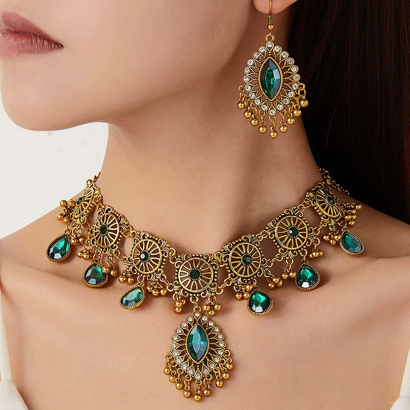 Alloy Acrylic Rhinestones Vintage Hollow Drop Spike Style Female Necklace And Earrings