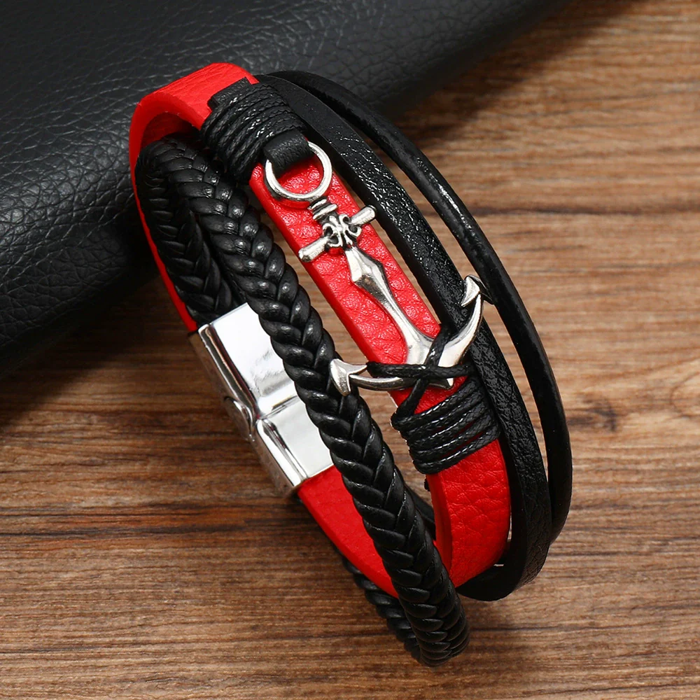 Alloy Anchor Leather Bracelet Handmade Retro Style For Men - Image 2