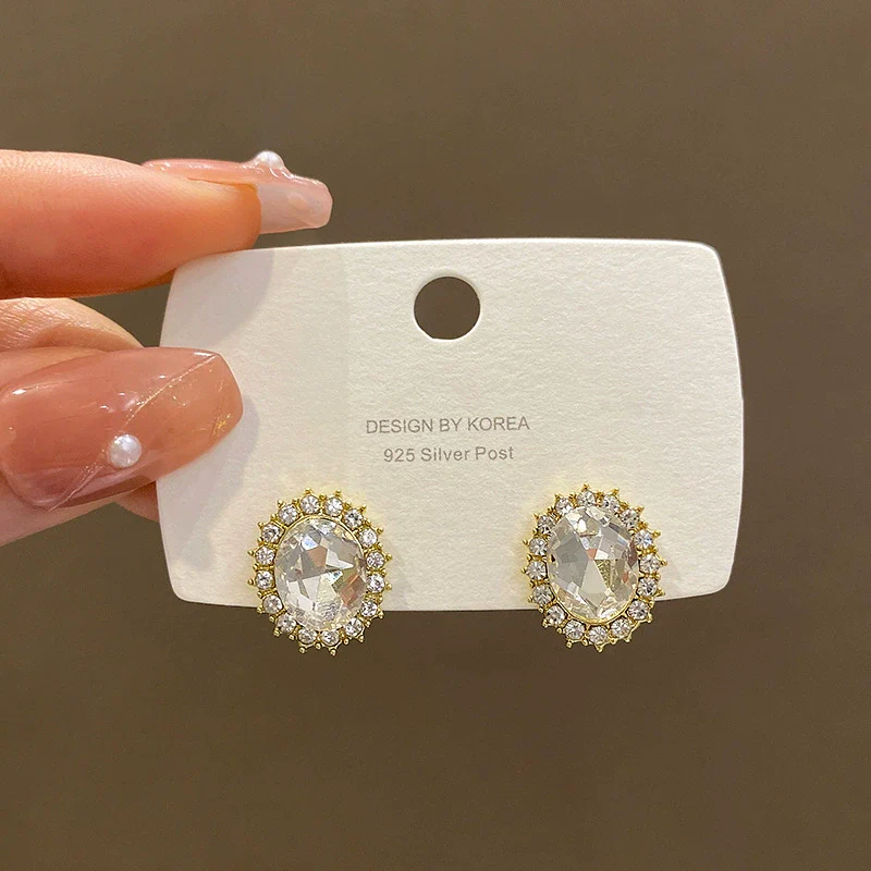 Alloy And 925 Silver Geometric Pigeon Egg Heart Earrings For Women Electroplated - Image 6