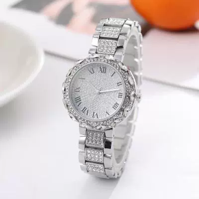 Alloy And Stainless Steel Band Quartz Watch With Gypsophila Rhinestone For Men And Women Round Dial Leisure Style - Image 4