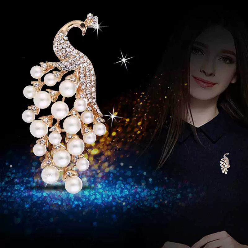 Alloy Animal Peacock Brooch With Pearl Rhinestone Electroplated Clothing Accessories For Women - Image 2