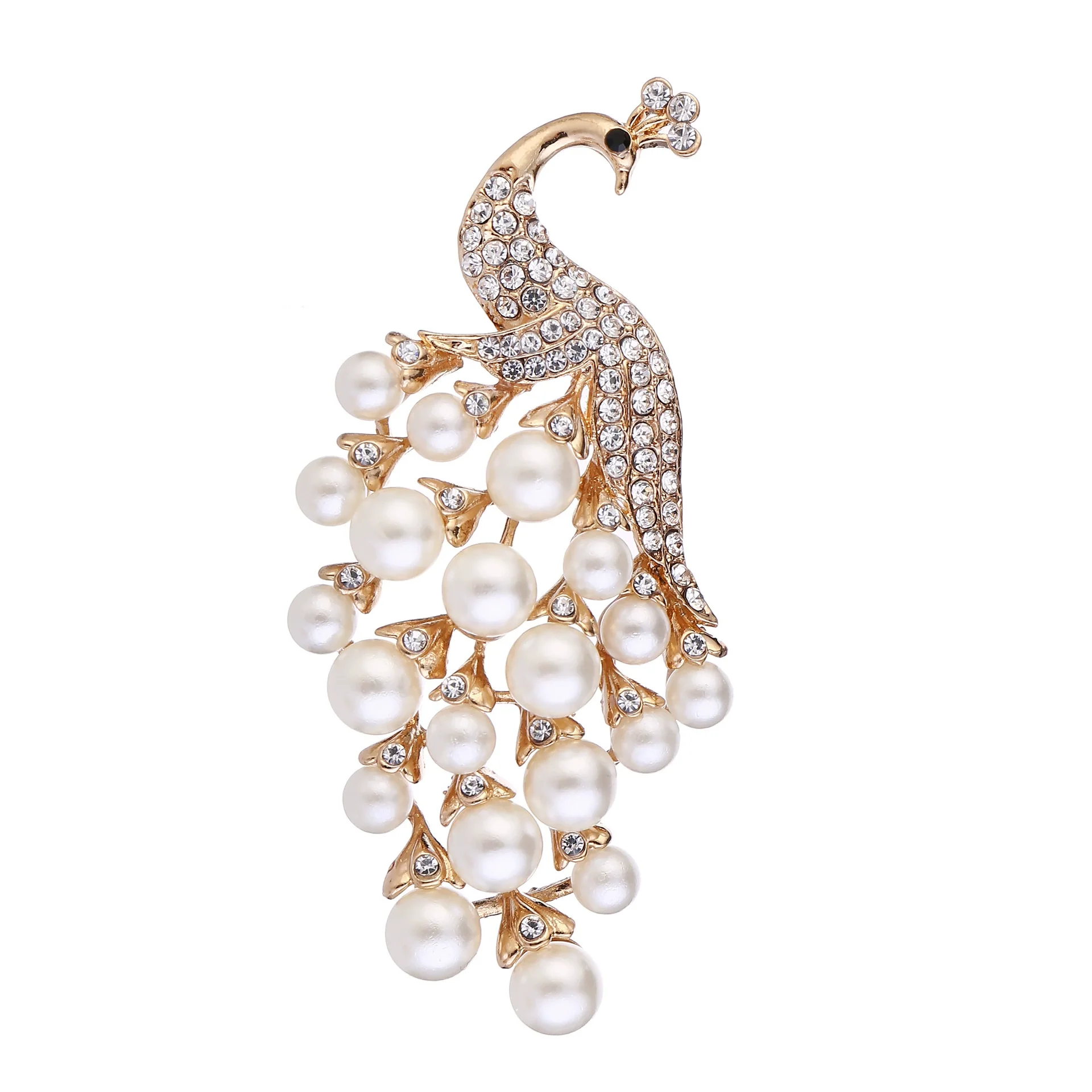 Alloy Animal Peacock Brooch With Pearl Rhinestone Electroplated Clothing Accessories For Women - Image 5