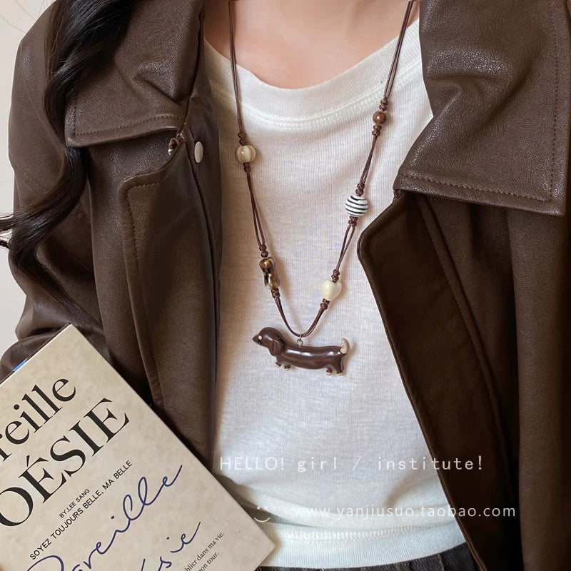 Alloy Animal Zodiac Cartoon Dachshund Pendant Necklace For Women Dripping Oil Design Fashionable Versatile Accessory - Image 3
