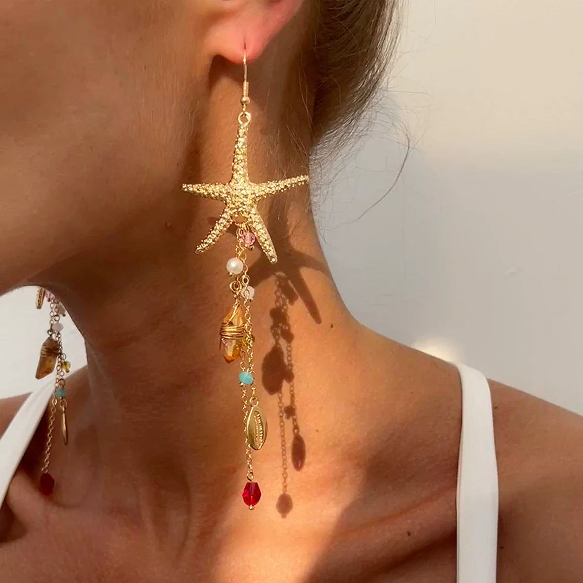 Alloy Animal Zodiac Style Electroplated Starfish Jellyfish Tassel Earrings For Women
