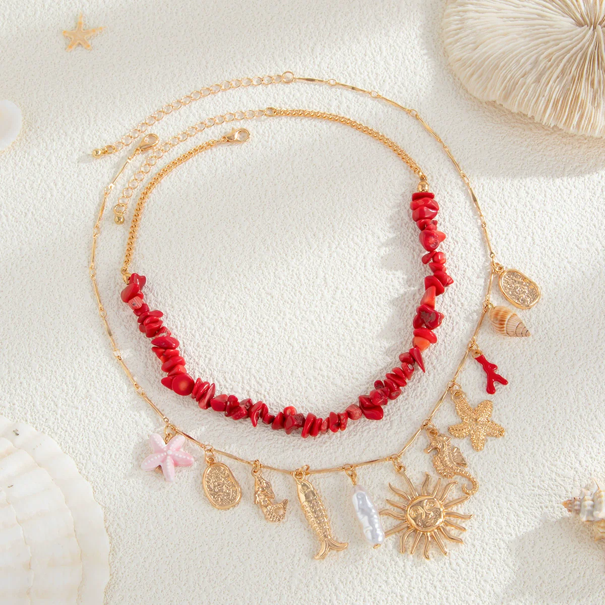 Alloy Animal Zodiac Style Starfish Conch Sun Fish Tail Necklace For Women Electroplated - Image 4