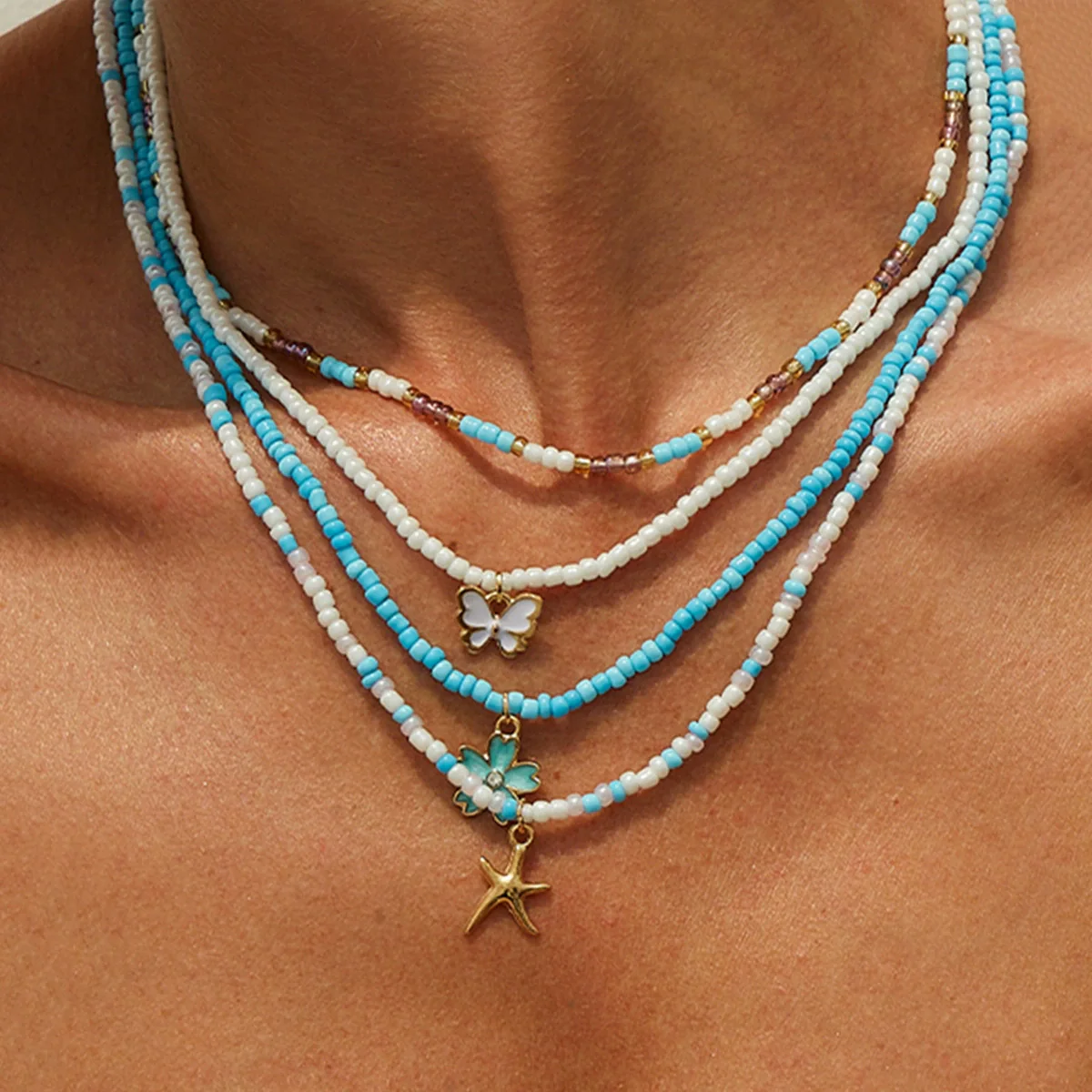 Alloy Animal Zodiac Vacation Style Starfish Fish Tail Scallop Shell Flower Necklace With Electroplating - Image 3