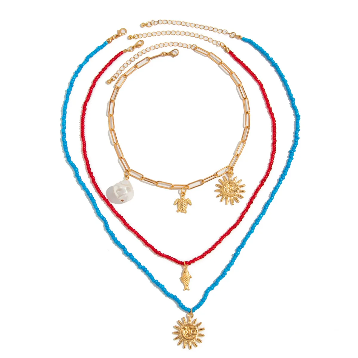Alloy Animal Zodiac Vacation Style Starfish Fish Tail Scallop Shell Flower Necklace With Electroplating - Image 5