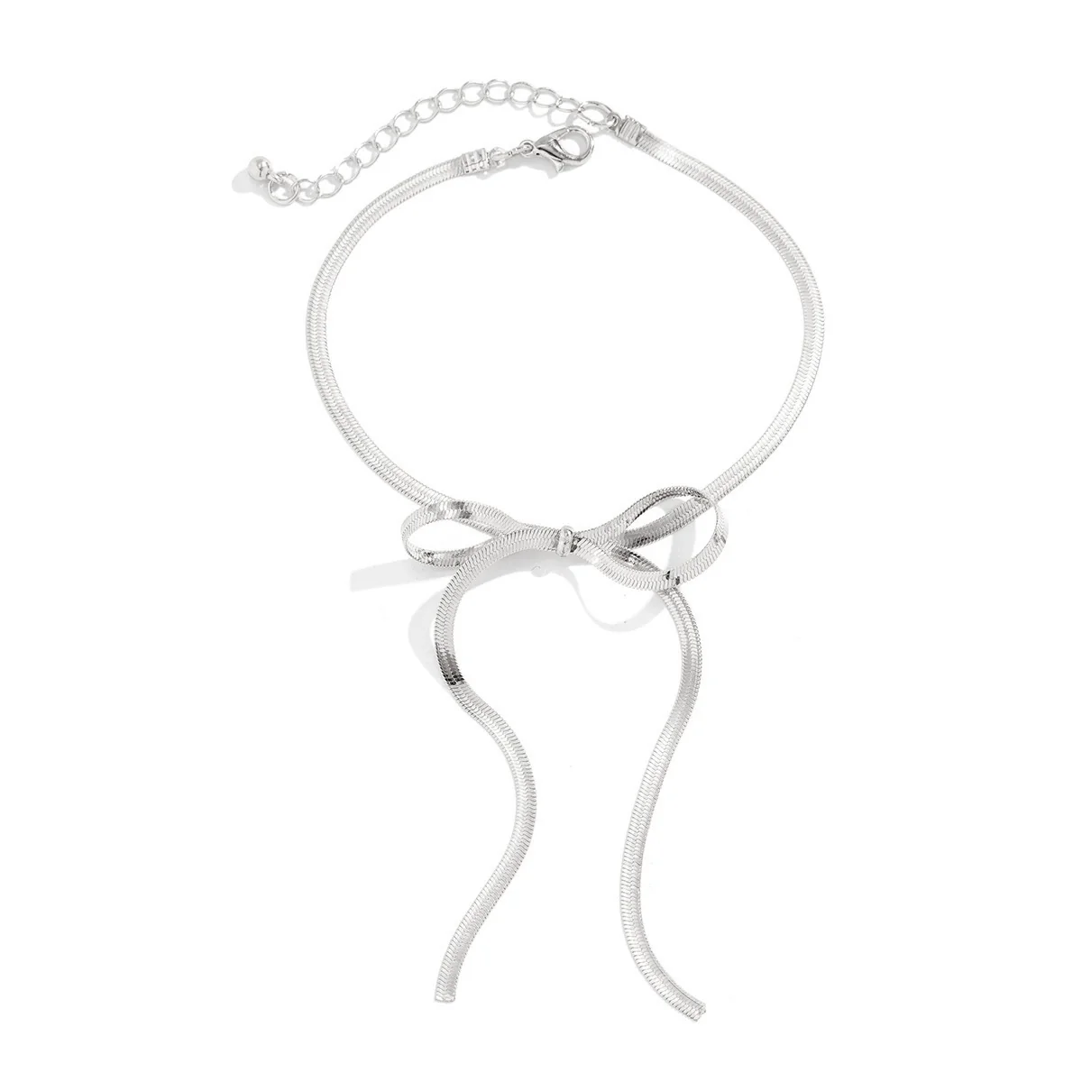 Alloy Anklet With Knot Ribbon Snake Bone Chain Bow Long Tassel For Women - Image 5