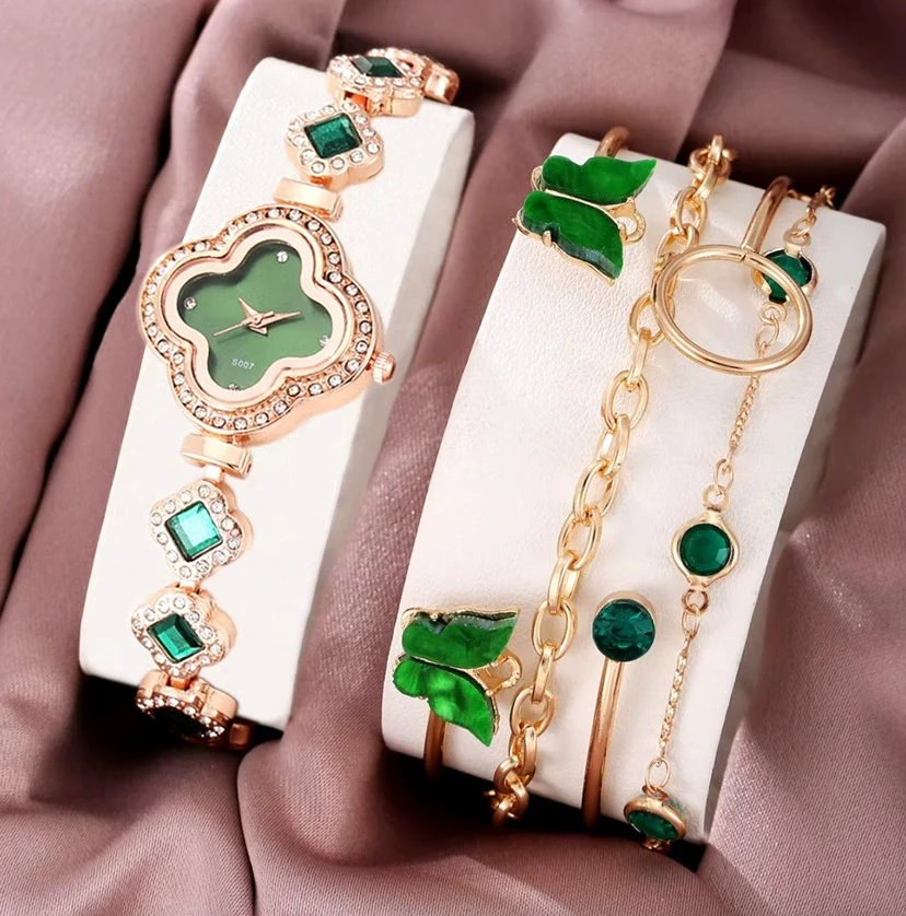 Alloy Band Fashion Female Emerald Green Round Dial Butterfly Bracelet Watch - Image 9