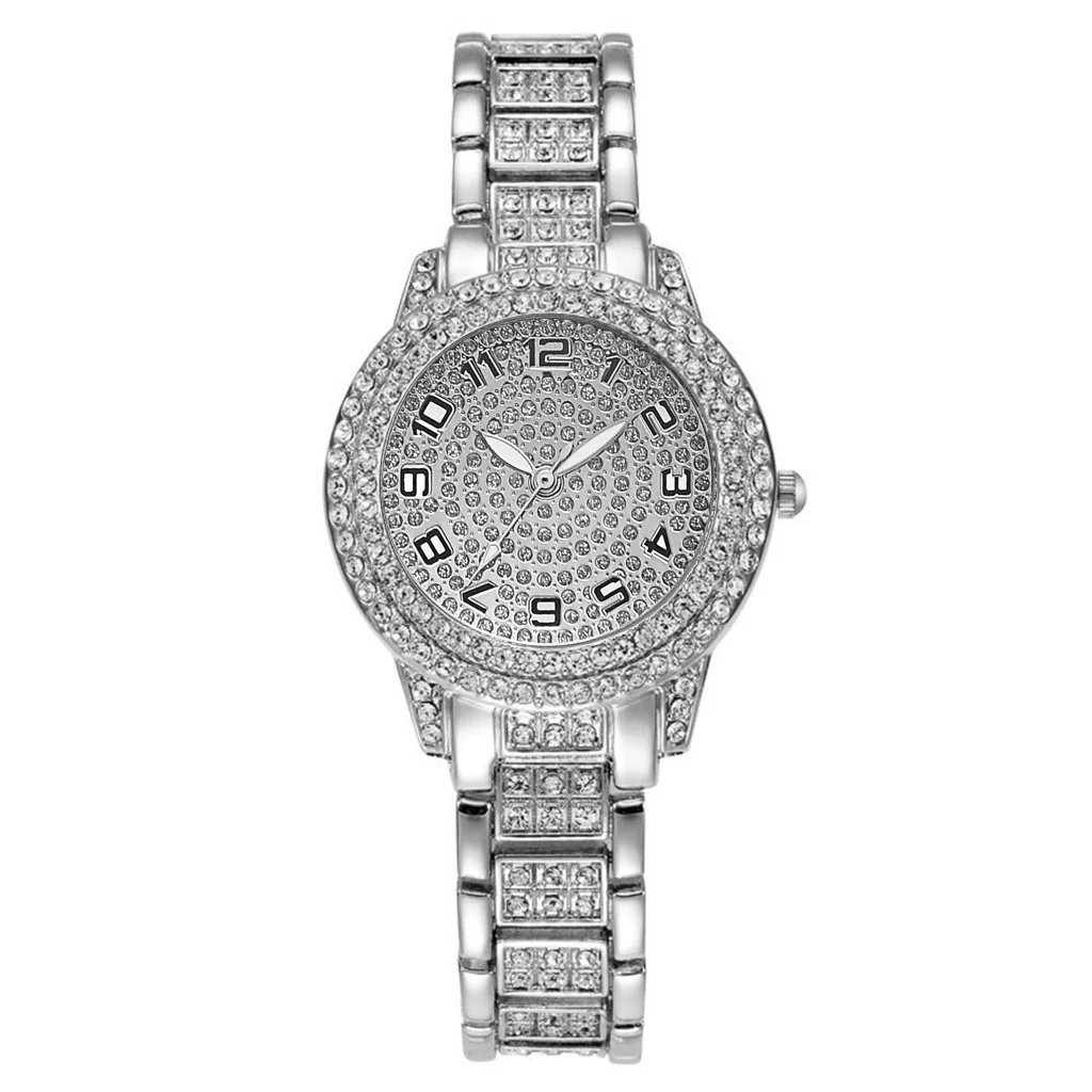 Alloy Band Quartz Watch With Roman Literal And Full Diamond For Women Leisure Style Round Dial - Image 13