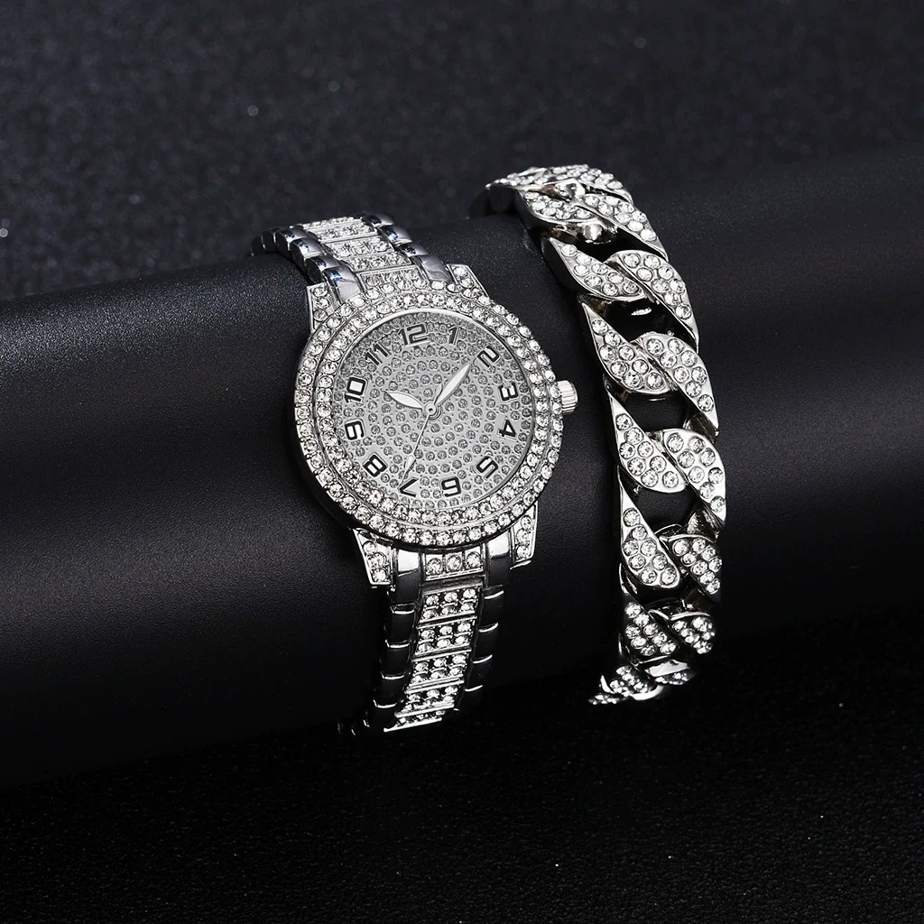 Alloy Band Quartz Watch With Roman Literal And Full Diamond For Women Leisure Style Round Dial - Image 16
