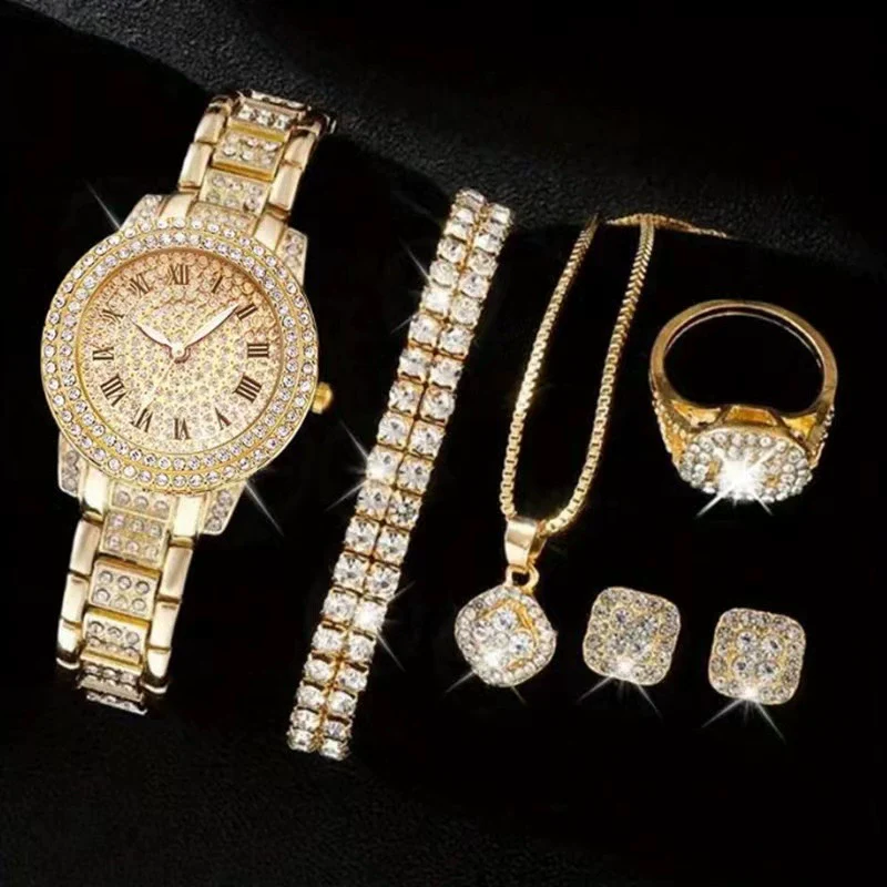 Alloy Band Quartz Watch With Roman Literal And Full Diamond For Women Leisure Style Round Dial - Image 17
