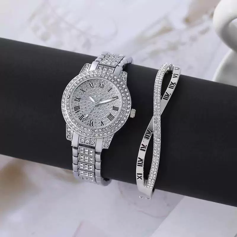 Alloy Band Quartz Watch With Roman Literal And Full Diamond For Women Leisure Style Round Dial - Image 21