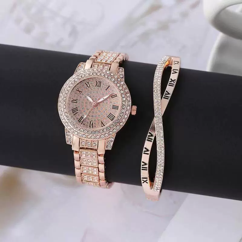 Alloy Band Quartz Watch With Roman Literal And Full Diamond For Women Leisure Style Round Dial - Image 22