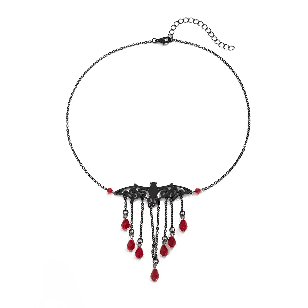 Alloy Bat Crystal Pendant Necklace With Heart And Drop Shape For Women In Dark Style And Electroplating Treatment Ball Chain - Image 5