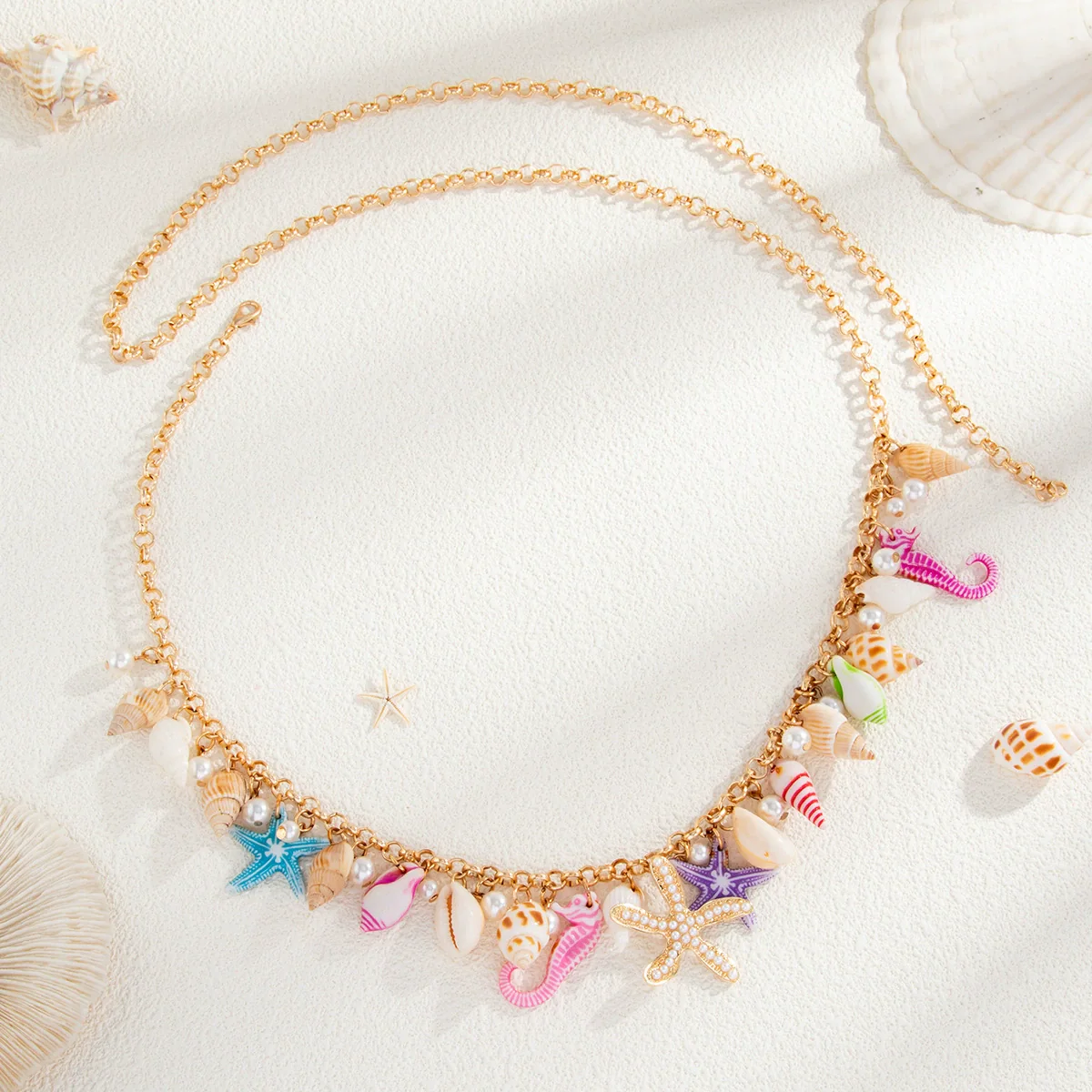 Alloy Beach Vacation Style Starfish And Conch Waist Chain Body Chain For Female Summer Imitation Pearl Jewelry - Image 4