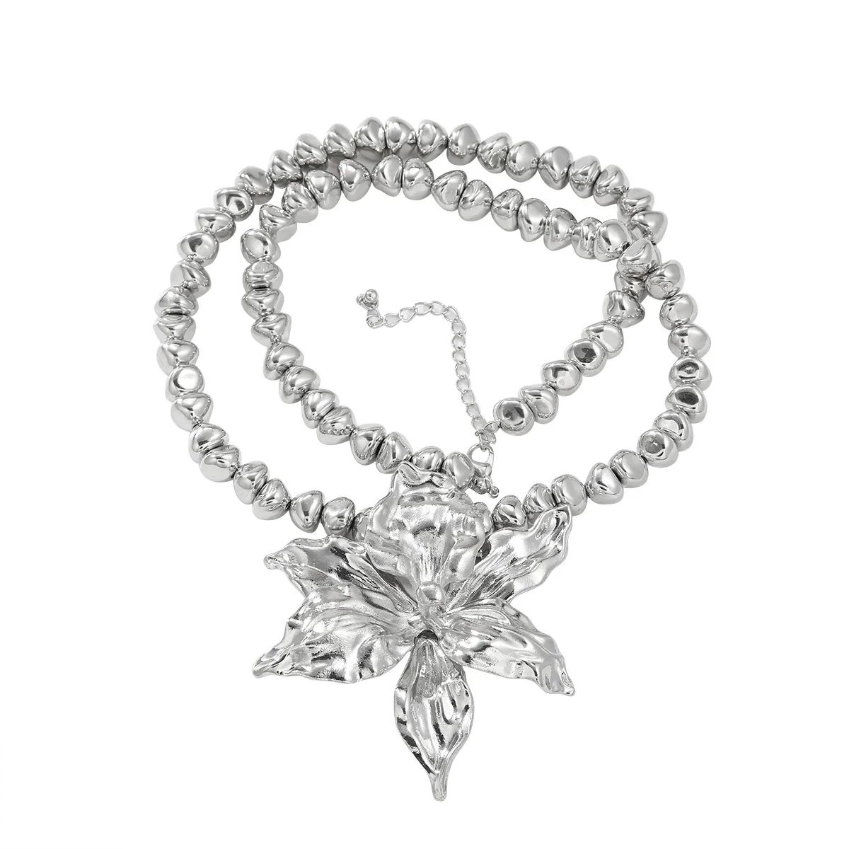 Alloy Beads Chain Flower Pendant Geometric Ladies Necklace - Image 5
