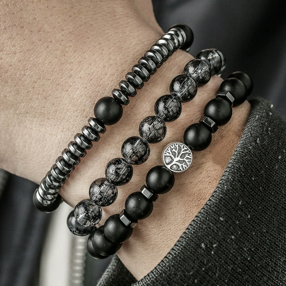 Alloy Black Gallstone And Black Magic Sand Manual Crafted Geometric Style Unisex Bracelet