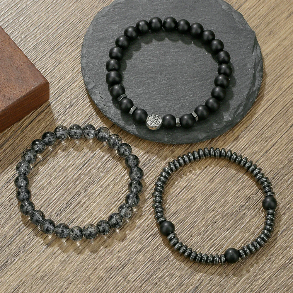 Alloy Black Gallstone And Black Magic Sand Manual Crafted Geometric Style Unisex Bracelet - Image 3