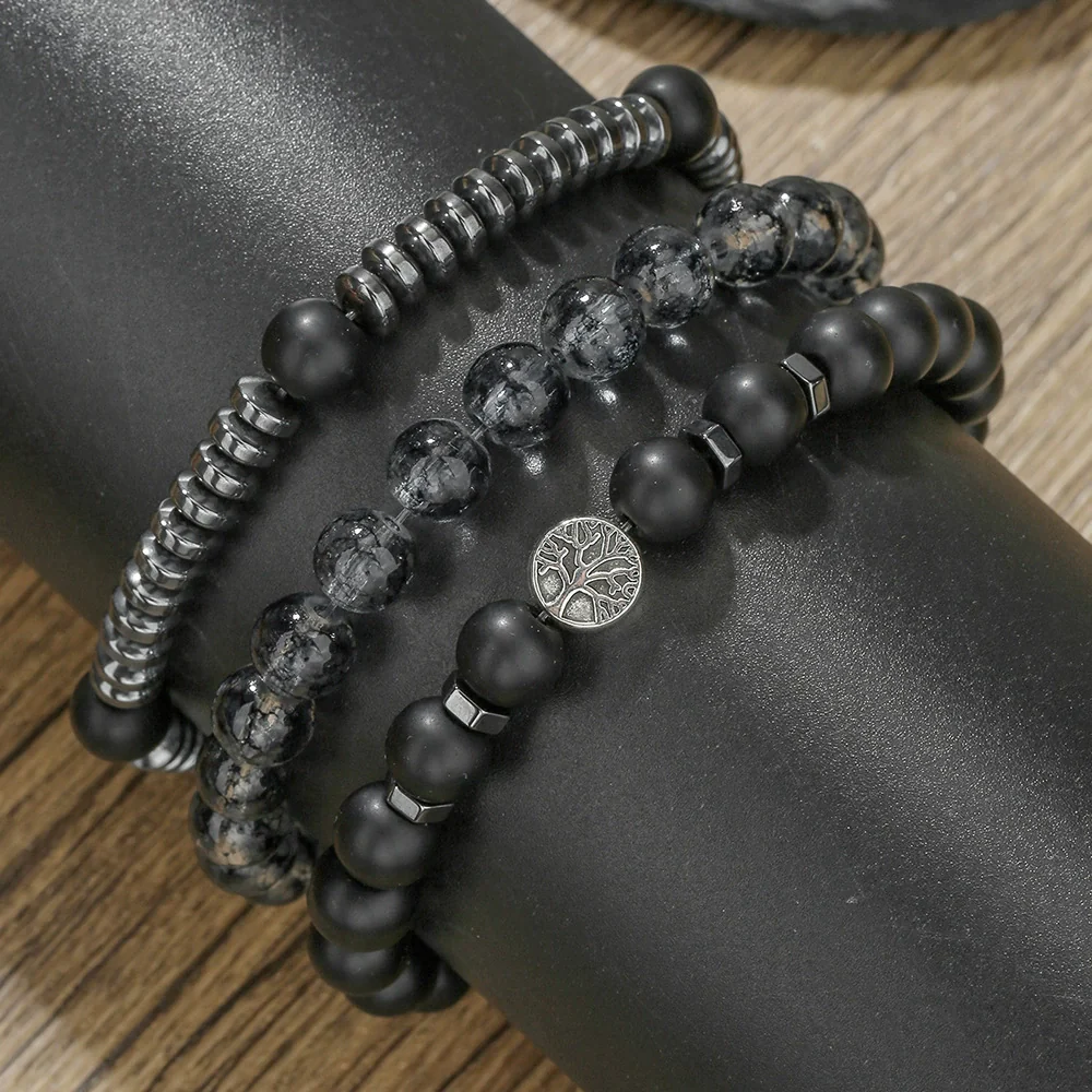 Alloy Black Gallstone And Black Magic Sand Manual Crafted Geometric Style Unisex Bracelet - Image 4