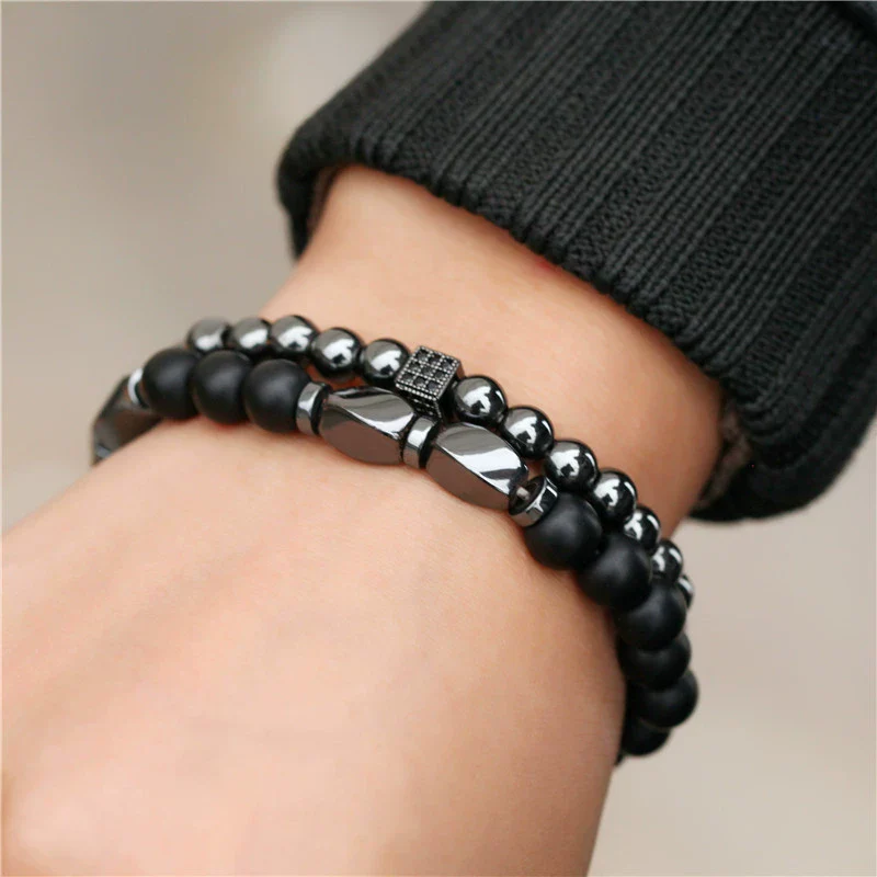 Alloy Black Gallstone And Black Magic Sand Manual Crafted Geometric Style Unisex Bracelet - Image 6