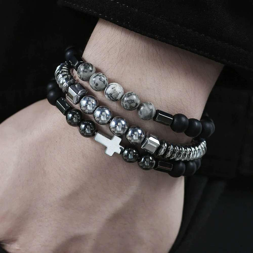 Alloy Black Gallstone And Black Magic Sand Manual Crafted Geometric Style Unisex Bracelet - Image 8