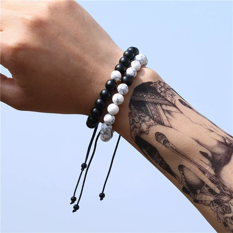 Alloy Black Gallstone And Black Magic Sand Manual Crafted Geometric Style Unisex Bracelet - Image 9