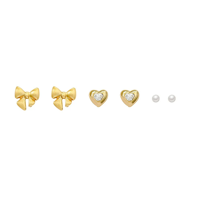 Alloy Bow Shape Electroplated Women's Minimalist Pearl Set Earrings - Image 5