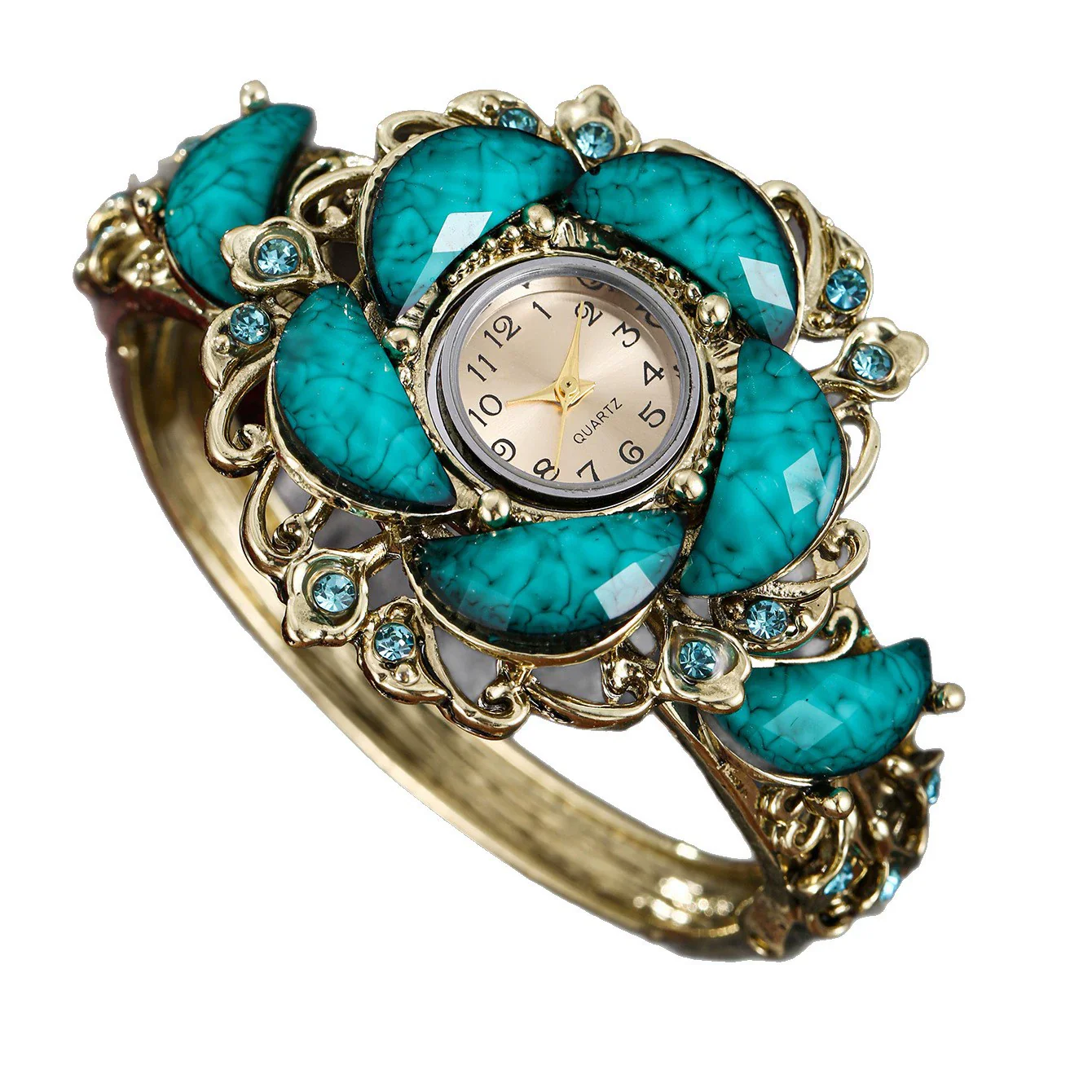 Alloy Bracelet Quartz Watch For Women Fashion Round Dial Moon Curved Edge Diamondencrusted - Image 5