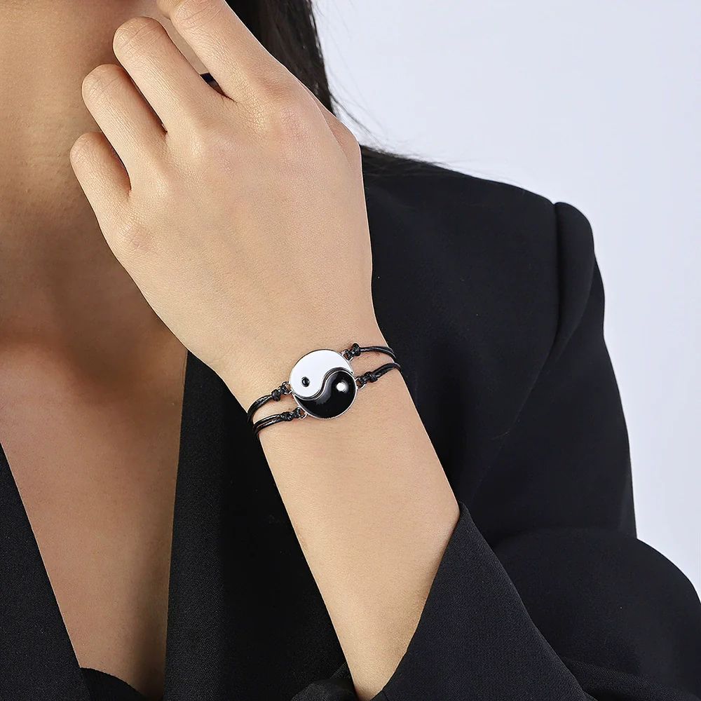 Alloy Bracelet Set With Heart Pattern And Alloy Inlaid Artificial Gemstones Semiprecious Stones Weaving Tai Chi Gossip Style For Women - Image 4