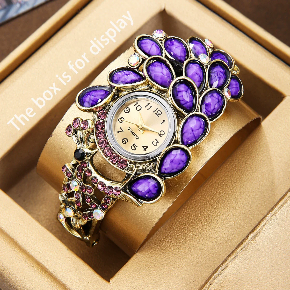 Alloy Bracelet Watch Women's Fashion Round Dial Diamondencrusted Peacock Quartz Hollow Design - Image 4